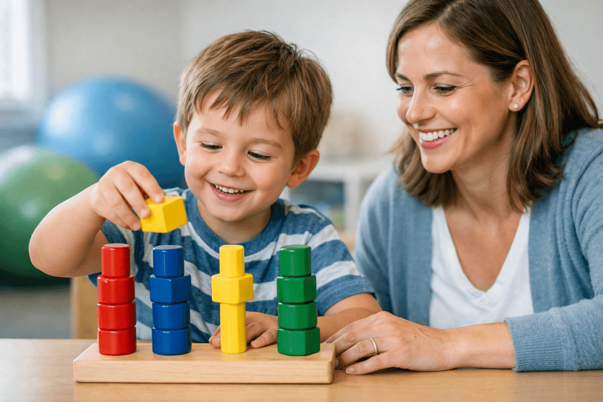 Occupational therapist working with a child
